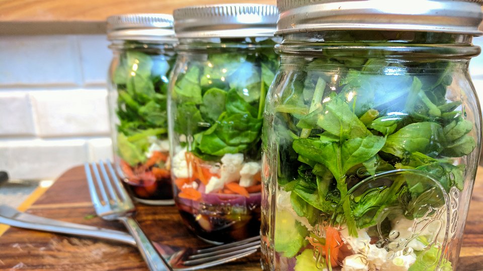 Mason Jar Spinach and Feta Salad