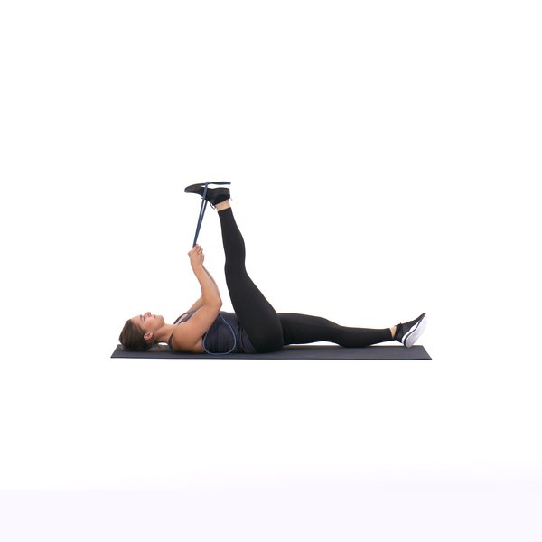 Lying hamstring stretch with band thumbnail image