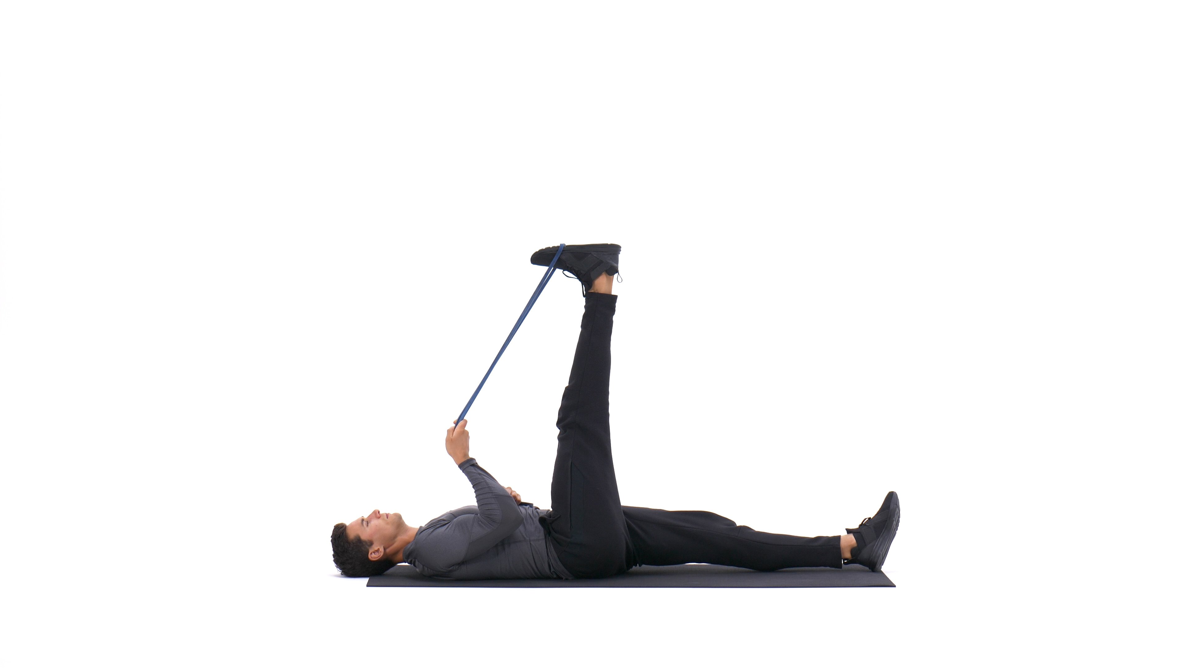 Lying hamstring stretch with band